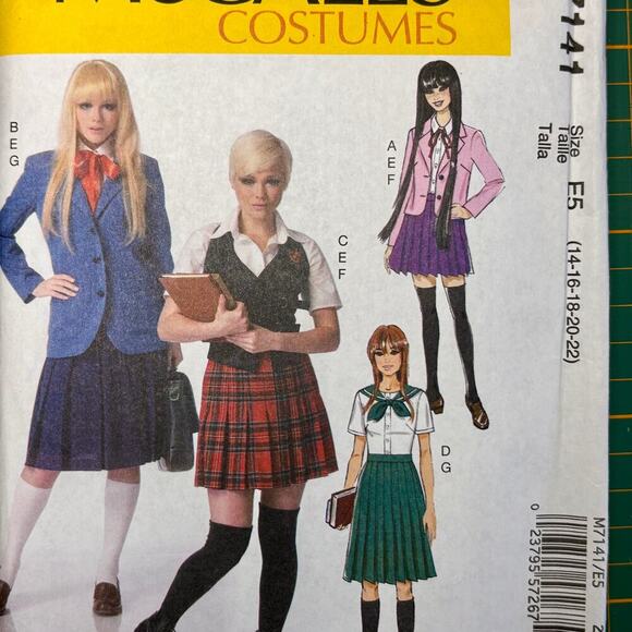 McCall's Costumes Misses School Girl Uniform Anime Sailor M7141 SZ 14-22 New - Picture 2 of 5